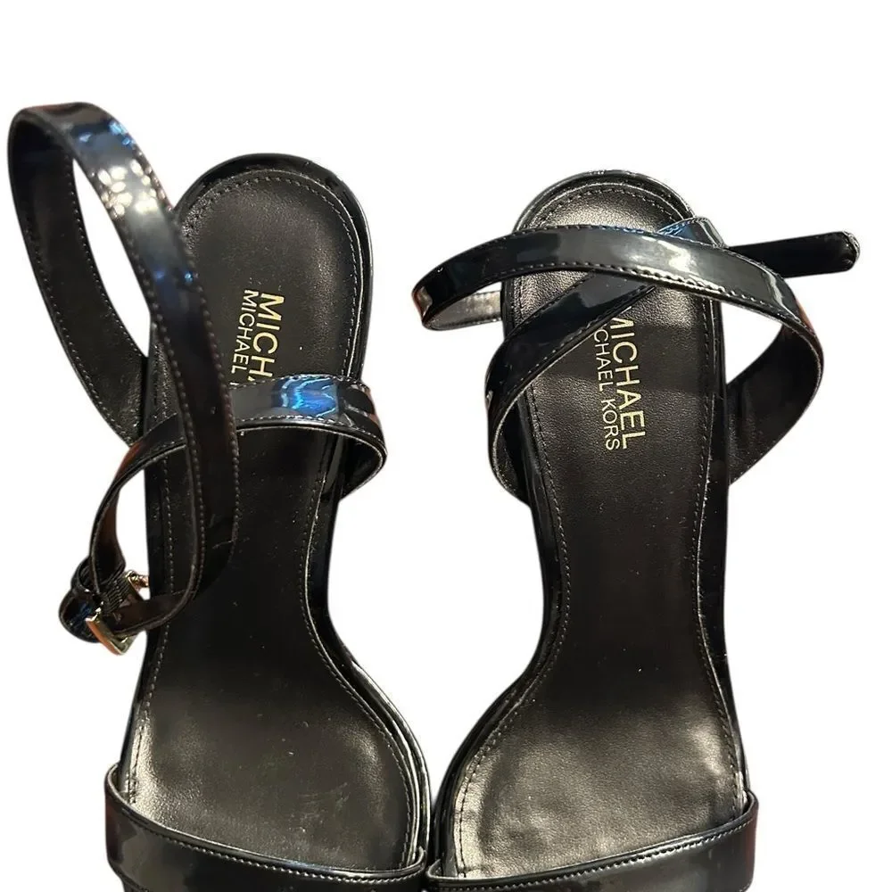 Michael Kors Black Patent Leather Strappy Block Heel Sandals (Size 5.5M)